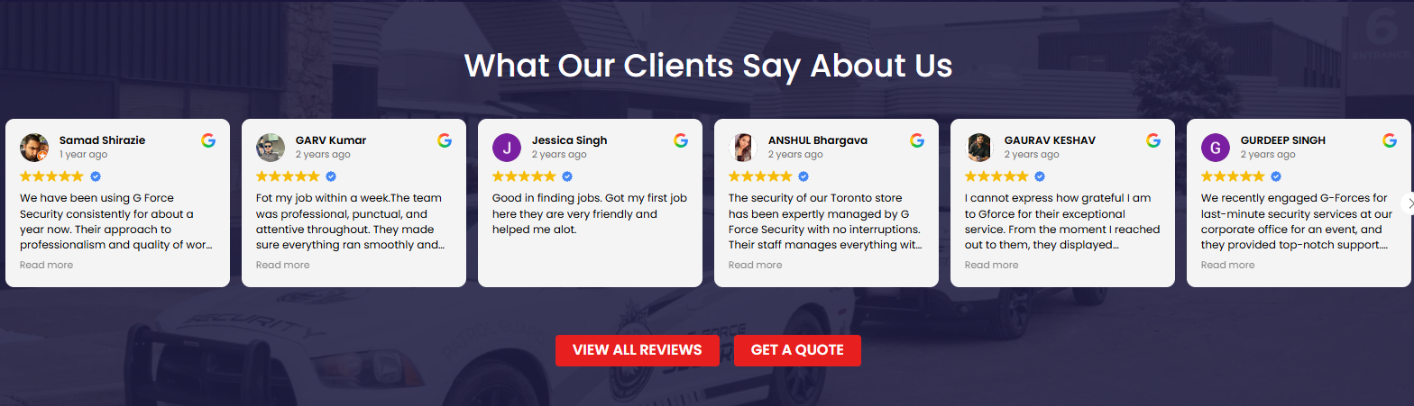 Google customer reviews and rating for G Force Security.