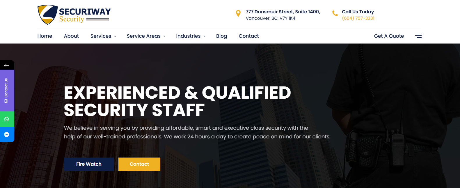 Securiway Security providing on-site guards, mobile patrols, and fire watch.