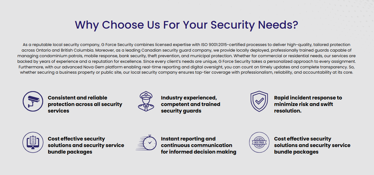 Reasons to choose G Force Security for business security in Vancouver.
